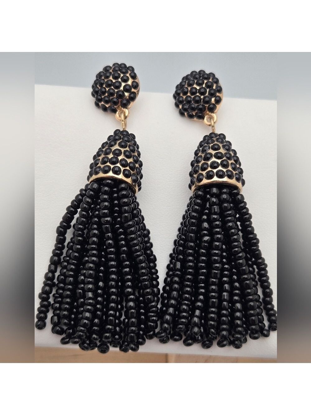 BaubleBar Black Beaded Tassel Stud Earrings 2.5" Statement BaubleBar Fun Party